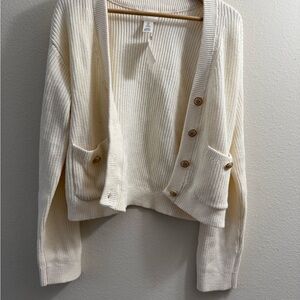H&M Cream Ribbed Cardigan with Buttons